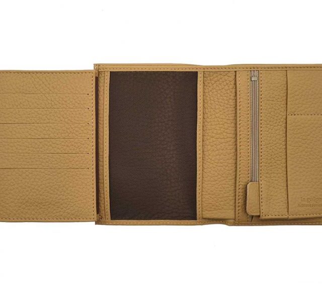 La Guêpe - Petite Maroquinerie - Portefeuille en cuir grainé beige - 15 cm 4 volets - PM-019-05