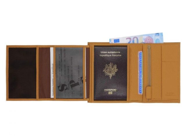 La Guêpe - Petite Maroquinerie - Portefeuille en cuir grainé beige - 15 cm 4 volets - PM-019-05