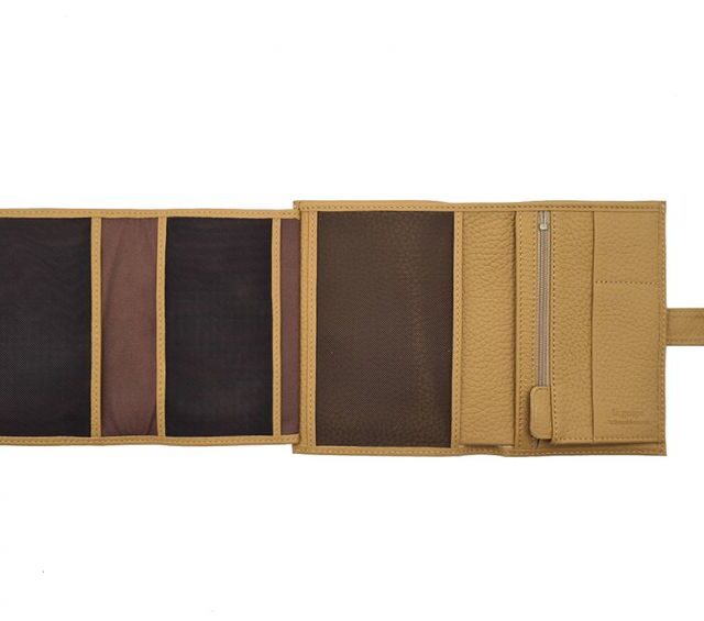 La Guêpe - Petite Maroquinerie - Portefeuille en cuir grainé beige avec patte - 15 cm 4 volets - PM-020-05