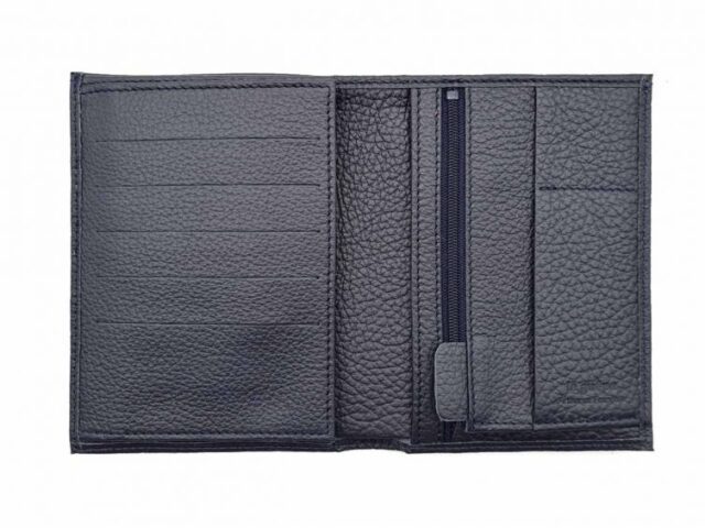 La Guêpe - Petite Maroquinerie - Portefeuille en cuir grainé bleu marine - 15 cm