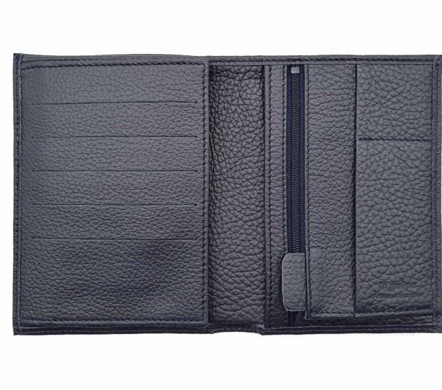 La Guêpe - Petite Maroquinerie - Portefeuille en cuir grainé bleu marine - 15 cm