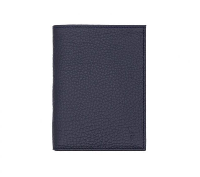 La Guêpe - Petite Maroquinerie - Portefeuille en cuir grainé bleu marine - 15 cm