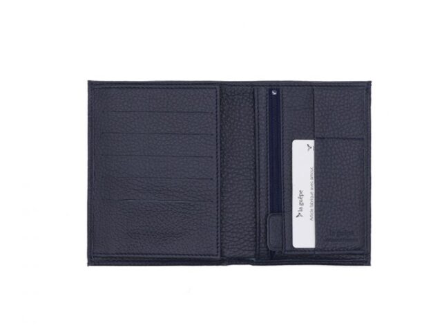 La Guêpe - Petite Maroquinerie - Portefeuille en cuir grainé bleu marine - 15 cm