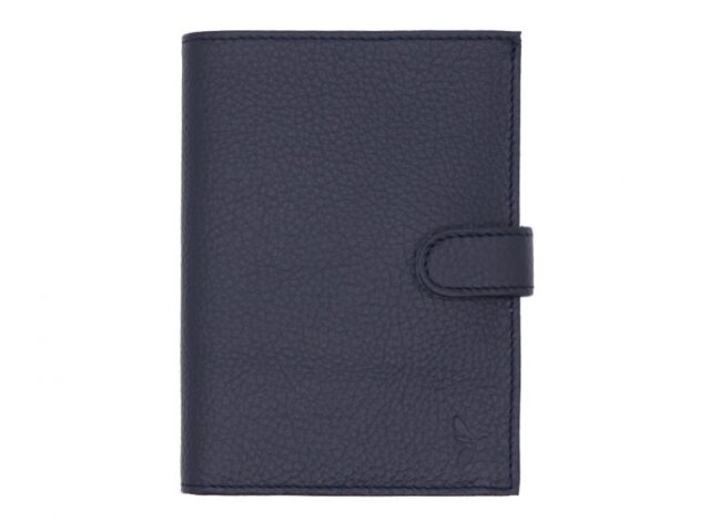 La Guêpe - Petite Maroquinerie - Portefeuille en cuir grainé bleu marine avec patte - 15 cm 4 volets - PM-020-05