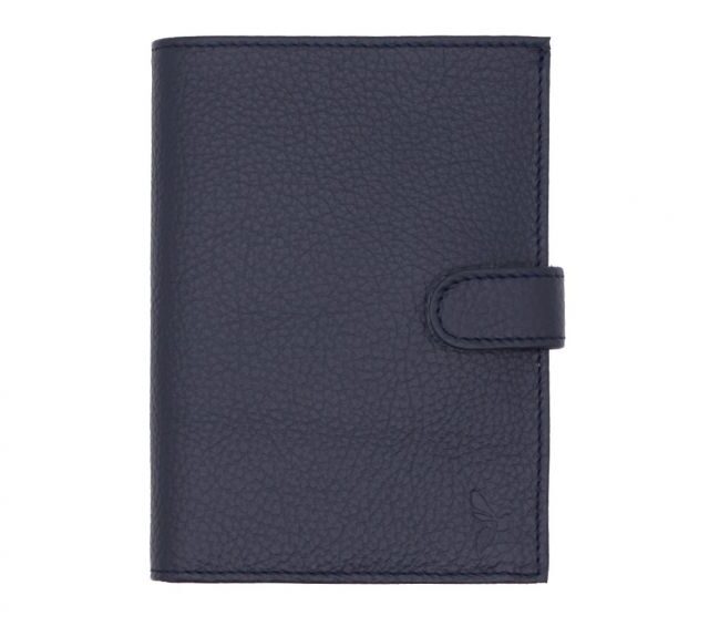 La Guêpe - Petite Maroquinerie - Portefeuille en cuir grainé bleu marine avec patte - 15 cm 4 volets - PM-020-05