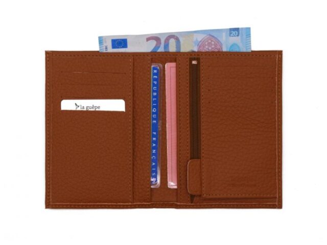 La Guêpe - Petite Maroquinerie - Portefeuille en cuir grainé marron - 13 cm