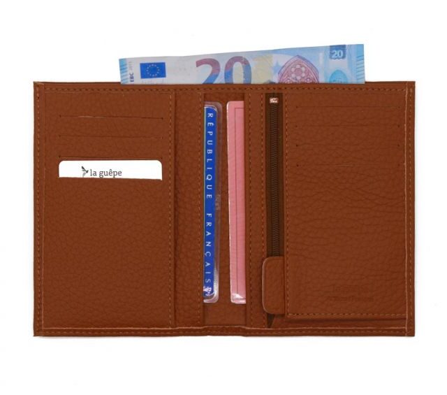 La Guêpe - Petite Maroquinerie - Portefeuille en cuir grainé marron - 13 cm