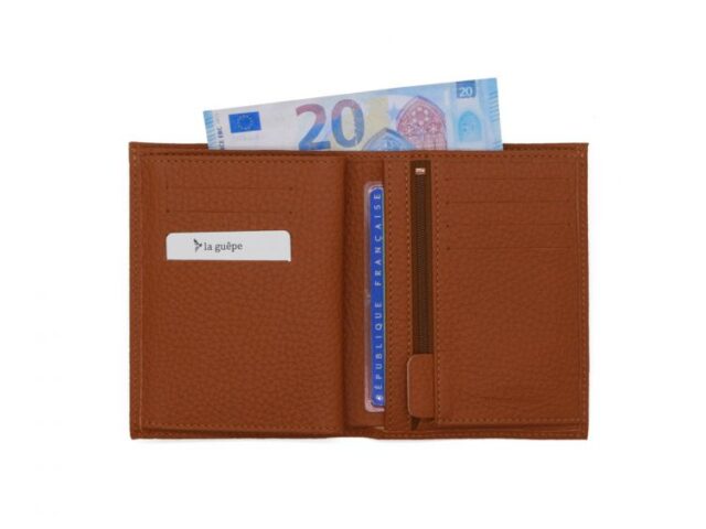 La Guêpe - Petite Maroquinerie - Portefeuille en cuir grainé marron - 13 cm - PM-028-05