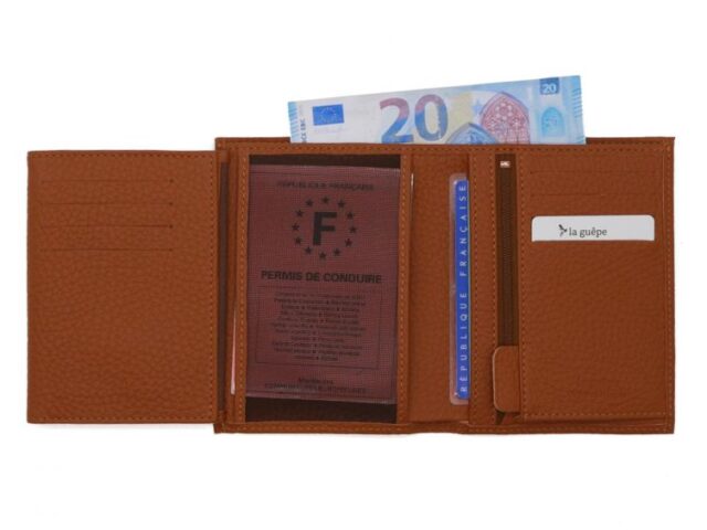 La Guêpe - Petite Maroquinerie - Portefeuille en cuir grainé marron - 13 cm - PM-028-05