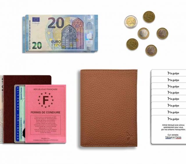 La Guêpe - Petite Maroquinerie - Portefeuille en cuir grainé marron - 15 cm