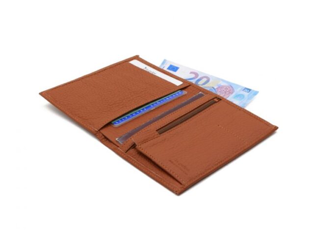 La Guêpe - Petite Maroquinerie - Portefeuille en cuir grainé marron - 15 cm