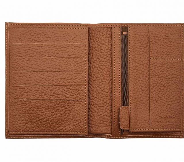 La Guêpe - Petite Maroquinerie - Portefeuille en cuir grainé marron - 15 cm