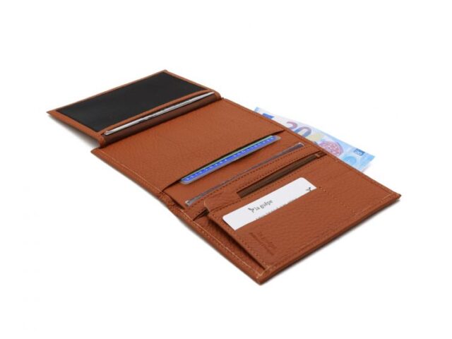 La Guêpe - Petite Maroquinerie - Portefeuille en cuir grainé marron - 15 cm