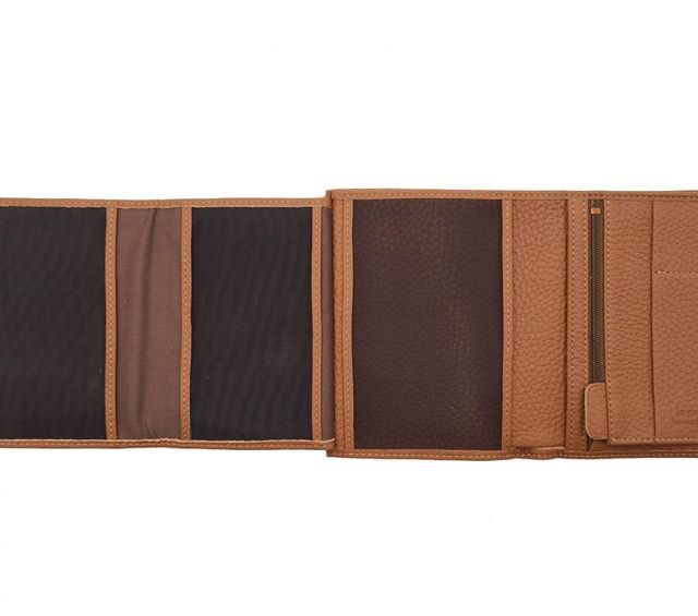 La Guêpe - Petite Maroquinerie - Portefeuille en cuir grainé marron - 15 cm 4 volets - PM-019-05