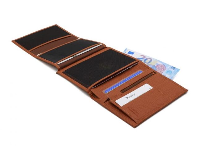 La Guêpe - Petite Maroquinerie - Portefeuille en cuir grainé marron - 15 cm 4 volets - PM-019-05