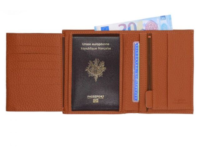 La Guêpe - Petite Maroquinerie - Portefeuille en cuir grainé marron - 15 cm 4 volets - PM-019-05