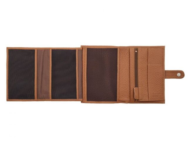 La Guêpe - Petite Maroquinerie - Portefeuille en cuir grainé marron avec patte - 15 cm 4 volets - PM-020-05