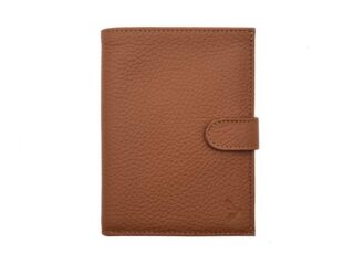 La Guêpe - Portefeuille en cuir grainé marron avec patte – 15 cm 4 volets – PM-020-05