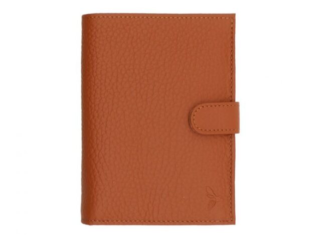 La Guêpe - Petite Maroquinerie - Portefeuille en cuir grainé marron avec patte - 15 cm 4 volets - PM-020-05