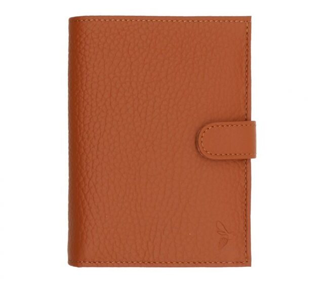 La Guêpe - Petite Maroquinerie - Portefeuille en cuir grainé marron avec patte - 15 cm 4 volets - PM-020-05