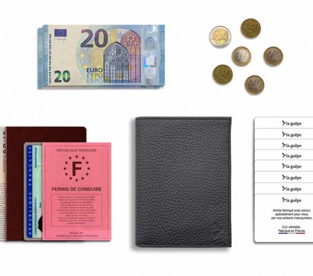 La Guêpe - Petite Maroquinerie - Portefeuille en cuir grainé noir - 15 cm