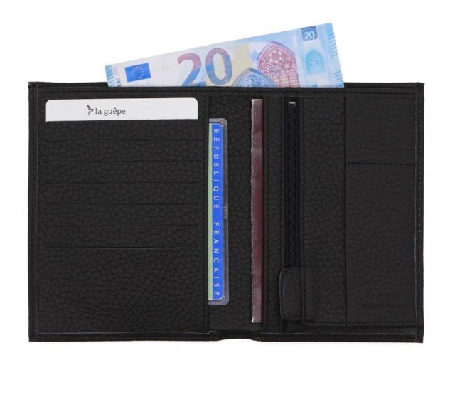La Guêpe - Petite Maroquinerie - Portefeuille en cuir grainé noir - 15 cm