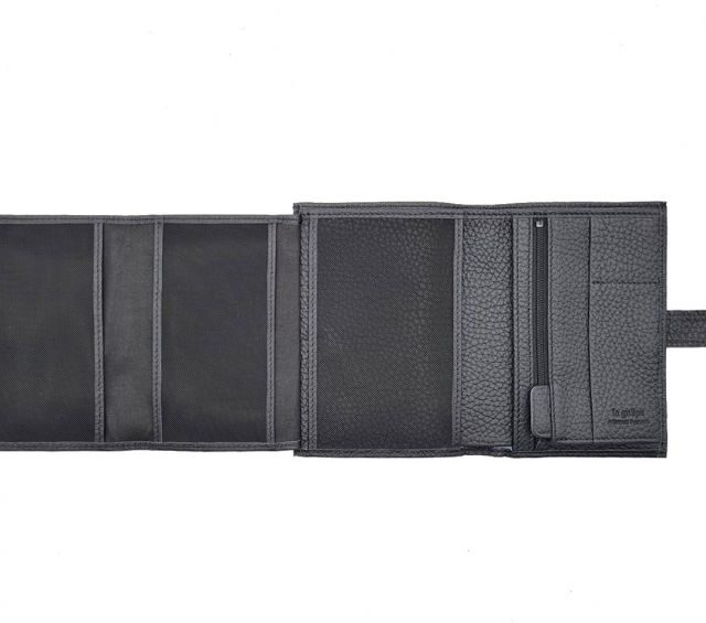 La Guêpe - Petite Maroquinerie - Portefeuille en cuir grainé noir avec patte - 15 cm 4 volets - PM-020-05