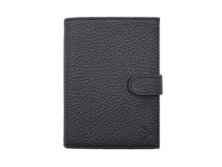 La Guêpe - Portefeuille en cuir grainé noir avec patte  15 cm 4 volets  PM-020-05