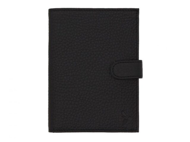 La Guêpe - Petite Maroquinerie - Portefeuille en cuir grainé noir avec patte - 15 cm 4 volets - PM-020-05