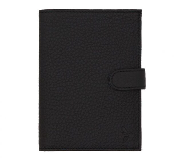 La Guêpe - Petite Maroquinerie - Portefeuille en cuir grainé noir avec patte - 15 cm 4 volets - PM-020-05