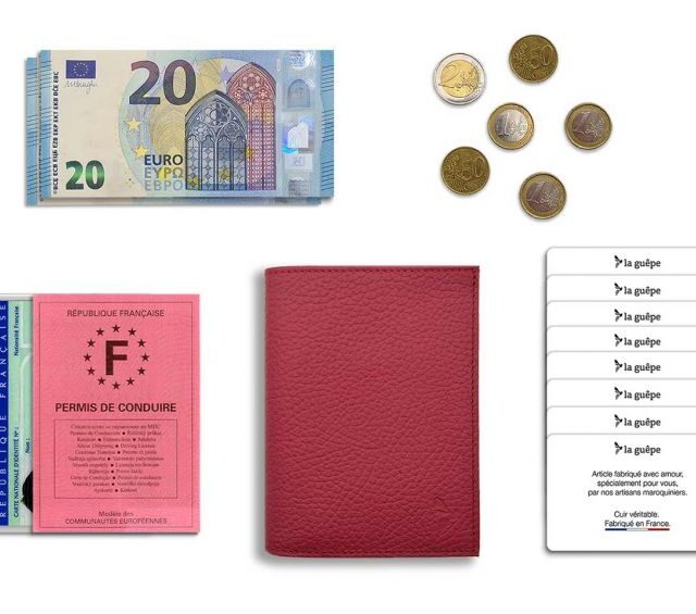 La Guêpe - Petite Maroquinerie - Portefeuille en cuir grainé rouge - 13 cm