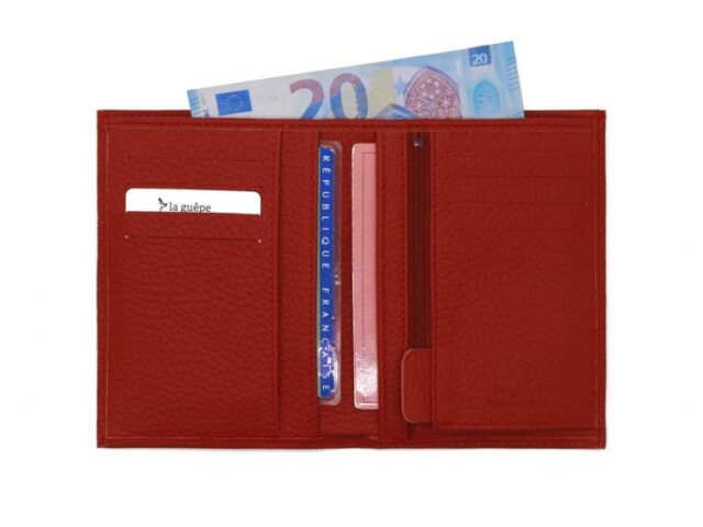 La Guêpe - Petite Maroquinerie - Portefeuille en cuir grainé rouge - 13 cm