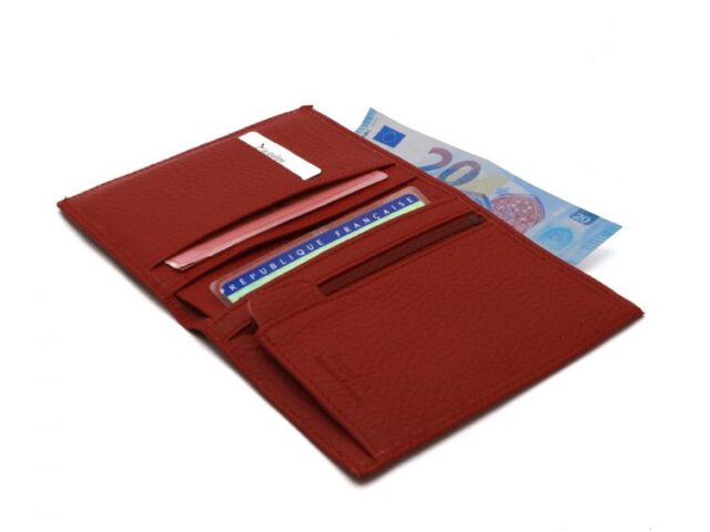 La Guêpe - Petite Maroquinerie - Portefeuille en cuir grainé rouge - 13 cm