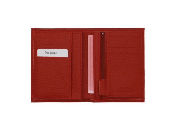La Guêpe - Petite Maroquinerie - Portefeuille en cuir grainé rouge - 13 cm