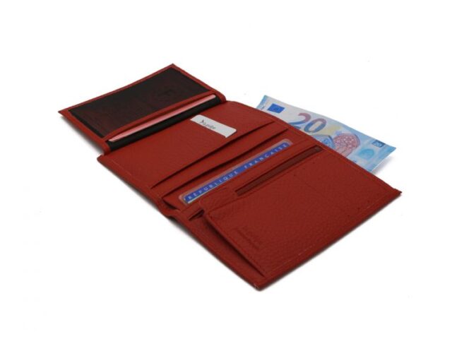 La Guêpe - Petite Maroquinerie - Portefeuille en cuir grainé rouge - 13 cm