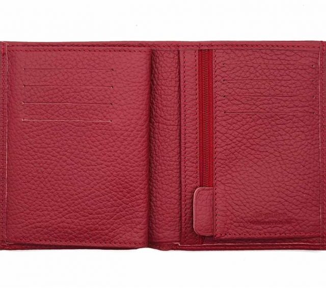 La Guêpe - Petite Maroquinerie - Portefeuille en cuir grainé rouge - 13 cm - PM-028-05