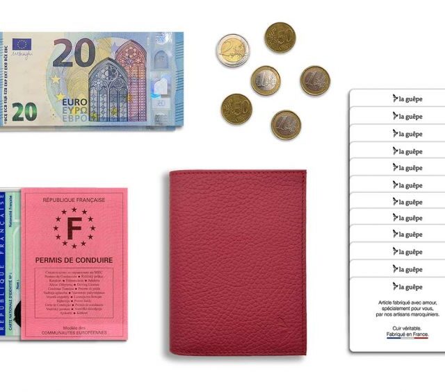 La Guêpe - Petite Maroquinerie - Portefeuille en cuir grainé rouge - 13 cm - PM-028-05