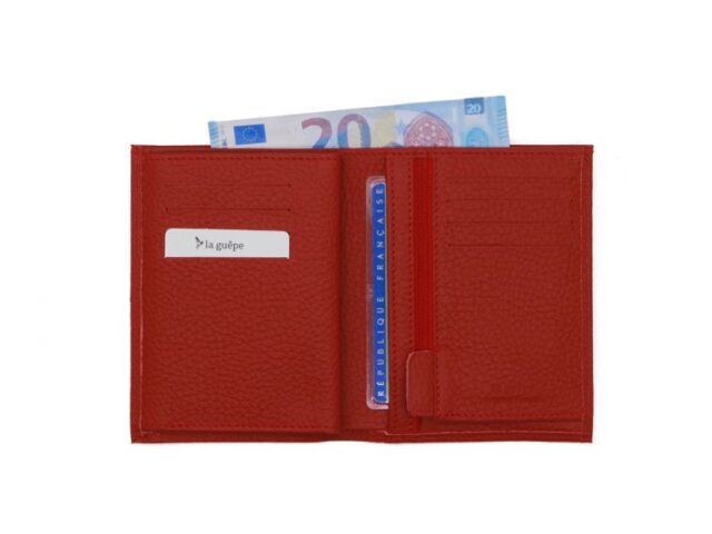 La Guêpe - Petite Maroquinerie - Portefeuille en cuir grainé rouge - 13 cm - PM-028-05