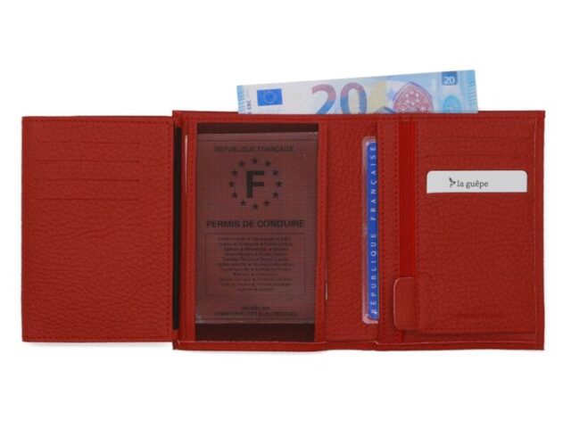 La Guêpe - Petite Maroquinerie - Portefeuille en cuir grainé rouge - 13 cm - PM-028-05