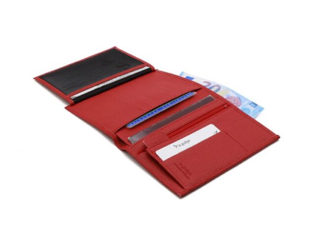 La Guêpe - Petite Maroquinerie - Portefeuille en cuir grainé rouge - 15 cm