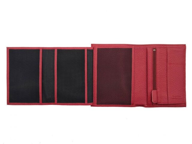 La Guêpe - Petite Maroquinerie - Portefeuille en cuir grainé rouge - 15 cm 4 volets - PM-019-05