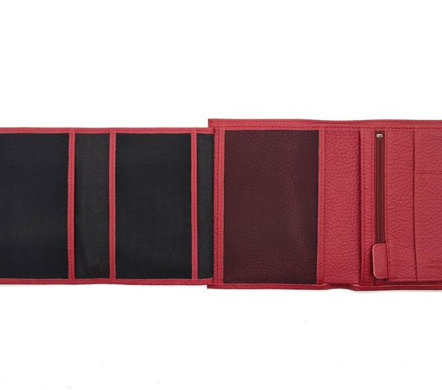 La Guêpe - Petite Maroquinerie - Portefeuille en cuir grainé rouge - 15 cm 4 volets - PM-019-05