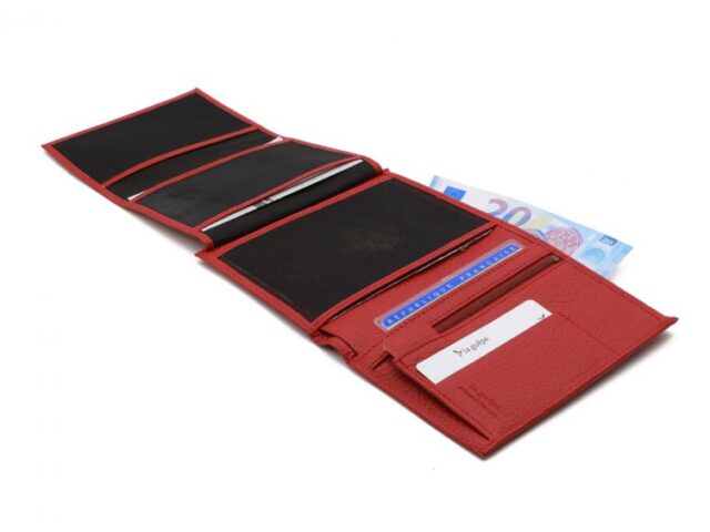 La Guêpe - Petite Maroquinerie - Portefeuille en cuir grainé rouge - 15 cm 4 volets - PM-019-05