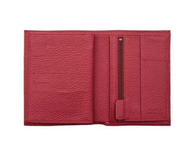 La Guêpe - Petite Maroquinerie - Portefeuille en cuir grainé rouge - 15 cm 4 volets - PM-019-05