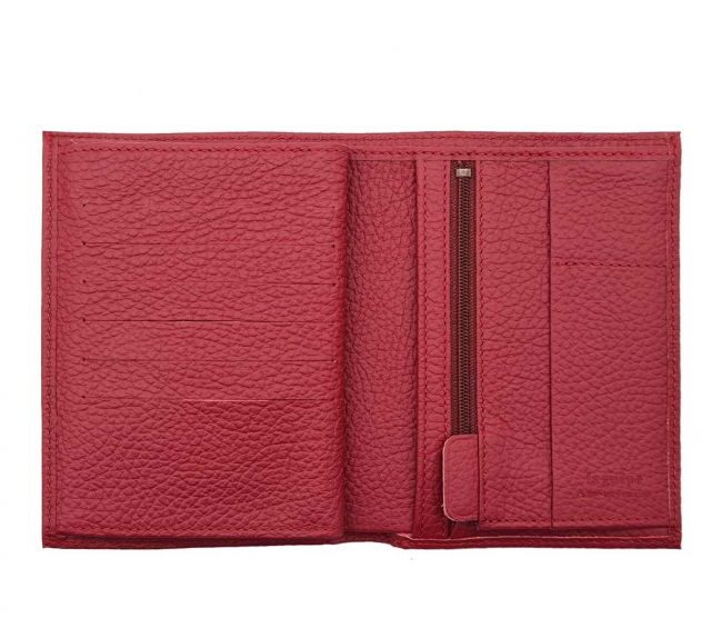 La Guêpe - Petite Maroquinerie - Portefeuille en cuir grainé rouge - 15 cm 4 volets - PM-019-05