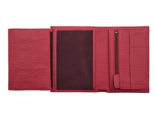 La Guêpe - Petite Maroquinerie - Portefeuille en cuir grainé rouge - 15 cm 4 volets - PM-019-05