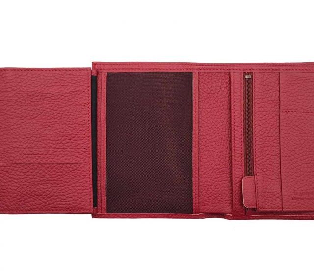 La Guêpe - Petite Maroquinerie - Portefeuille en cuir grainé rouge - 15 cm 4 volets - PM-019-05