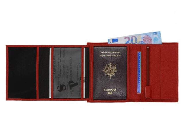 La Guêpe - Petite Maroquinerie - Portefeuille en cuir grainé rouge - 15 cm 4 volets - PM-019-05
