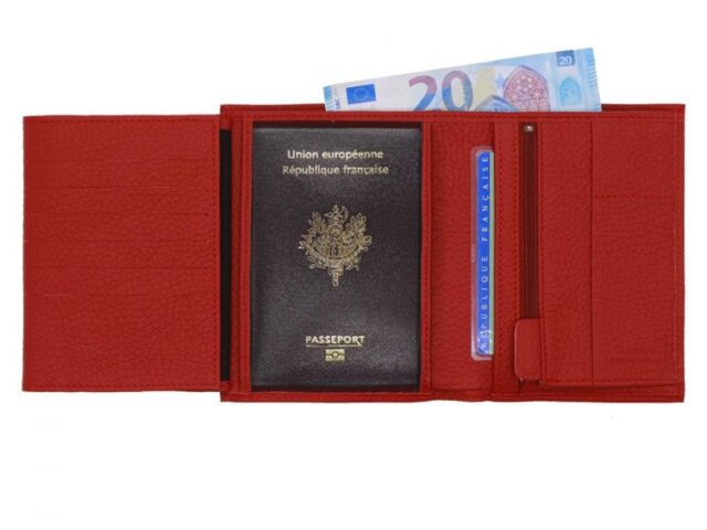 La Guêpe - Petite Maroquinerie - Portefeuille en cuir grainé rouge - 15 cm 4 volets - PM-019-05