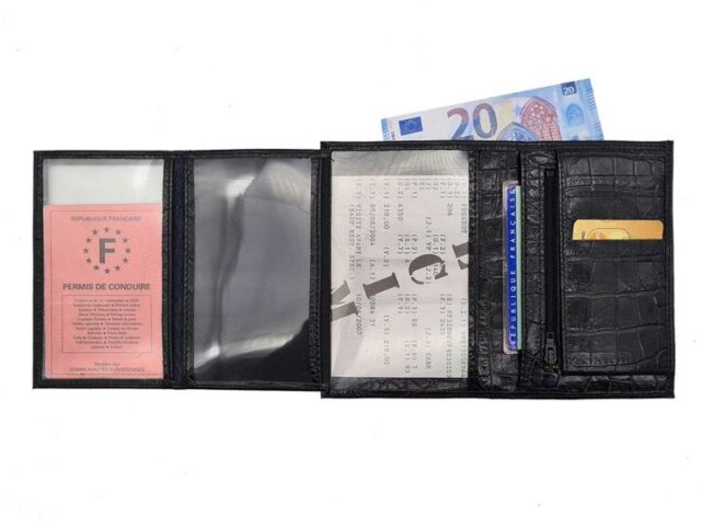 La Guêpe - Petite Maroquinerie - Portefeuille en cuir imitation croco - noir - 131